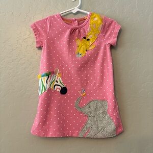 Baby Boden pink polka dot safari zoo animal giraffe zebra elephant dress 9-12 mo